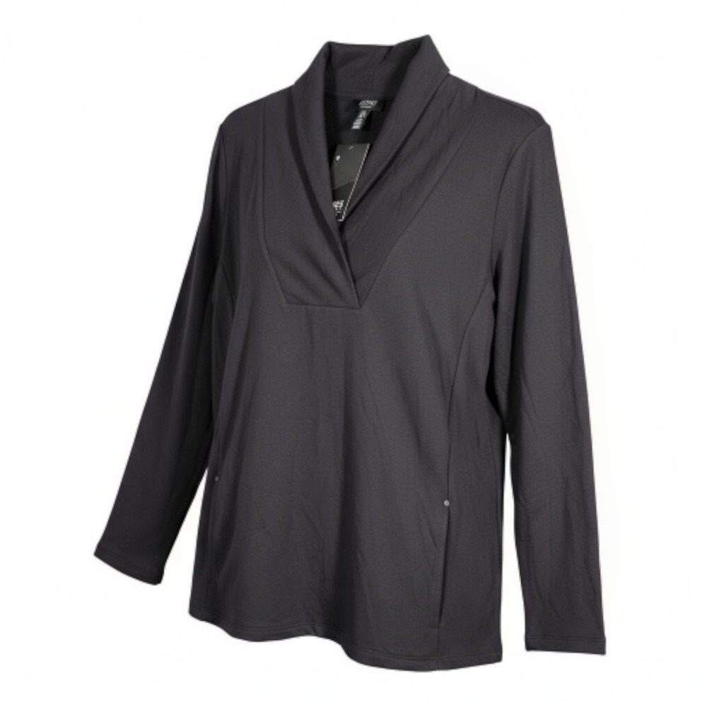 NWT Jones NY Black Pullover Shawl Collar Long Sleeve Tunic Comfort Stretch Sz L